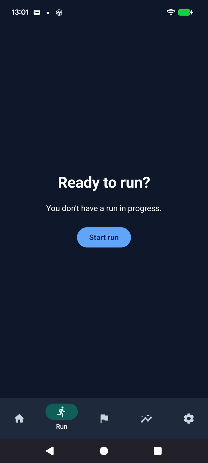 The run screen, ready to start a guided session.